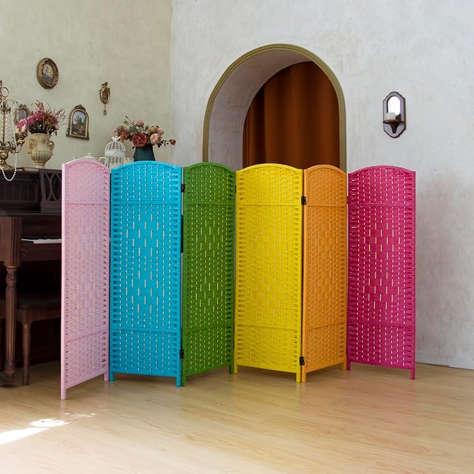 Compact 6 Panel Short Room Divider, 47.2 Inch Tall Double-Sided Rattan Folding - Image 5