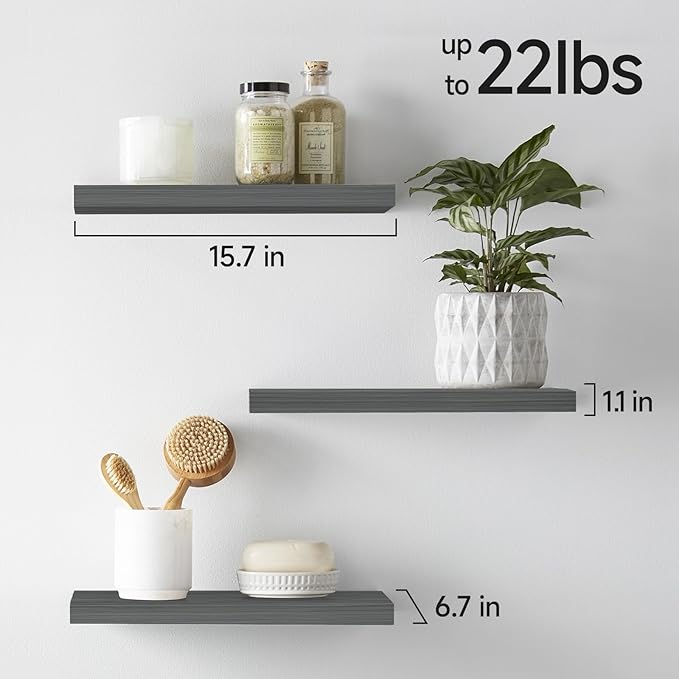BAYKA Grey Floating Shelves 15.7in, Wall Mounted - Image 3