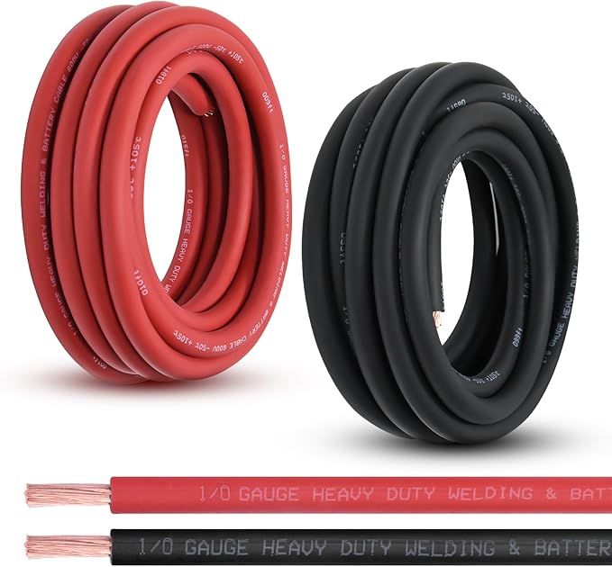 Shirbly 1/0 Gauge Battery Cable, 20FT Red + 20FT Black 1/0 AWG Pure Copper Wire Welding Cable, for Automotive, Battery, Solar and Generator, Standard USA OFC Wire