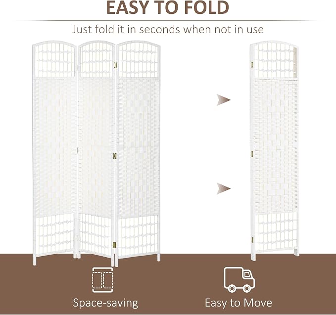 HOMCOM 3 Panel Room Divider, Folding Privacy Screen, Wave Fiber Freestanding - Image 3