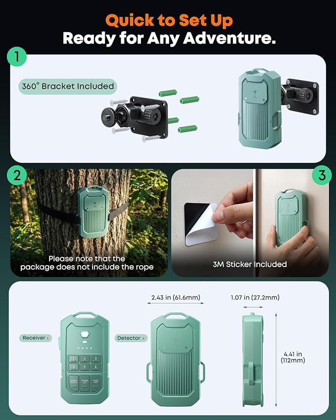 Camping Security Alarm - Wireless Radar Motion Sensor System for Camping, RV & Solo Campers, 1/2 Mile Range, Customizable Detection Zone, IP66 Waterproof, Rechargeable, Portable Survival Gear