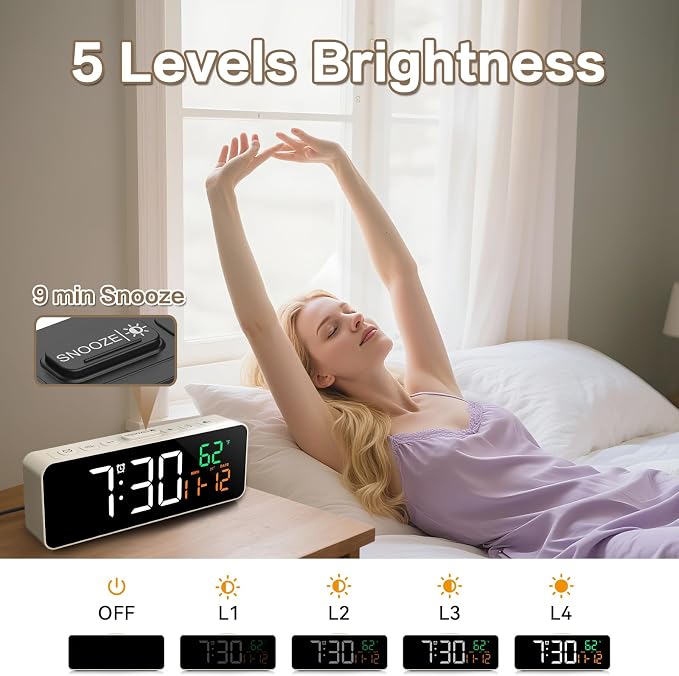 3-in-1 Digital Clocks for Living Room, Small & Compact Alarm Clock | Temperature - Image 5