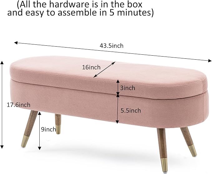 IAFIKE Oval Storage Bench 43.5" Ottoman Bench Upholstered Boucle Fabric - Image 2