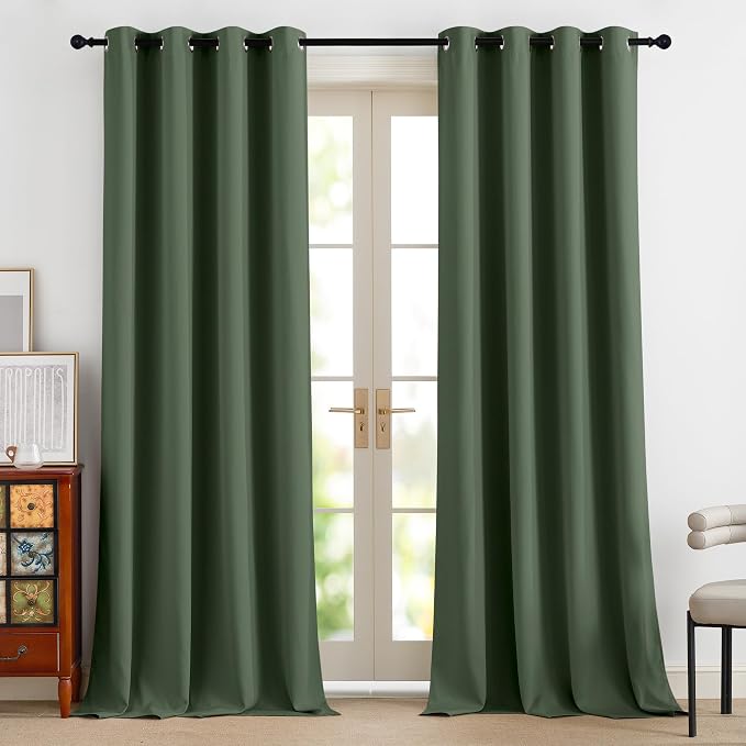 NICETOWN 100% Blackout Greyish Green Curtains 90 inches Long 2 Panels Set | - Image 8