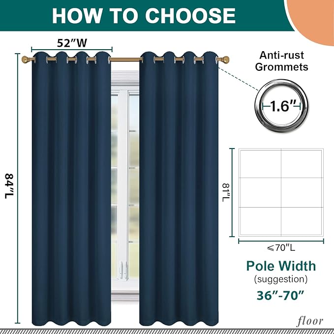 Diraysid 100% Blackout Curtains Navy Blue Linen Curtains - Image 5