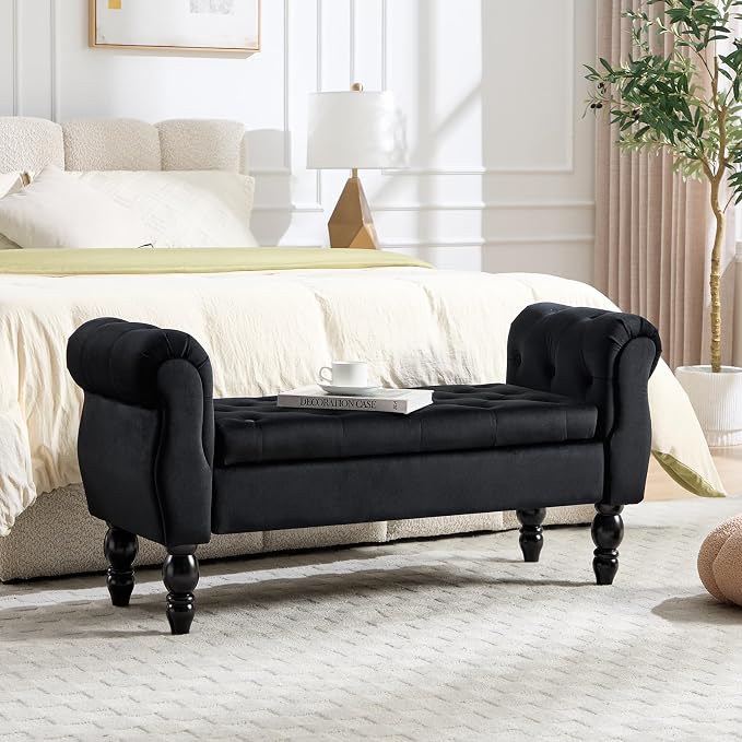 47.6" Storage Bench for End of Bed Bedroom, Velvet Ottoman Bench by ORIRSNUG