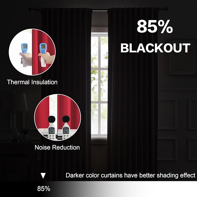 Red Room Darkening Curtains Back Tab Loop Pocket Thermal Insulated Light - Image 6