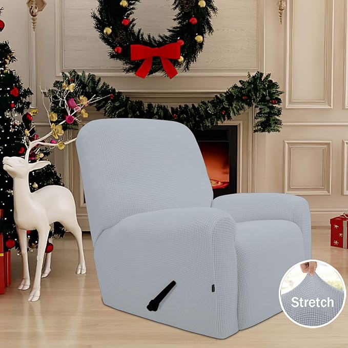 Easy-Going Recliner Stretch Sofa Slipcover Sofa Cover 4-Pieces Furniture Protector Couch Soft with Elastic Bottom Polyester Spandex Jacquard Fabric(Recliner,Silver Gray,Large)