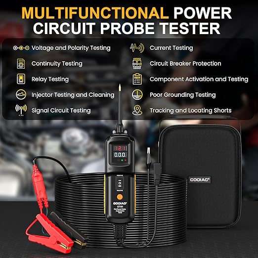 GODIAG Power Circuit Probe Tester, Auto Short Circuit, Relay Fuse Tester, Voltage Tester, 6V 40V DC Auto Electrical System Test Tool Kit, Diode Resistance Check for Motorcycle Trucks
