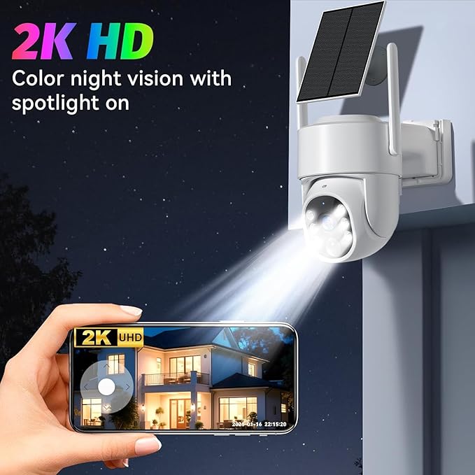 Noaheye Solar Security Cameras Wireless Outdoor, 5G&2.4GHz Cameras for Home Security, 2K Solar Outdoor Camera, Color Night Vision, AI Human Detection, 2-Way Talk, Siren Alarms (2-Pack)
