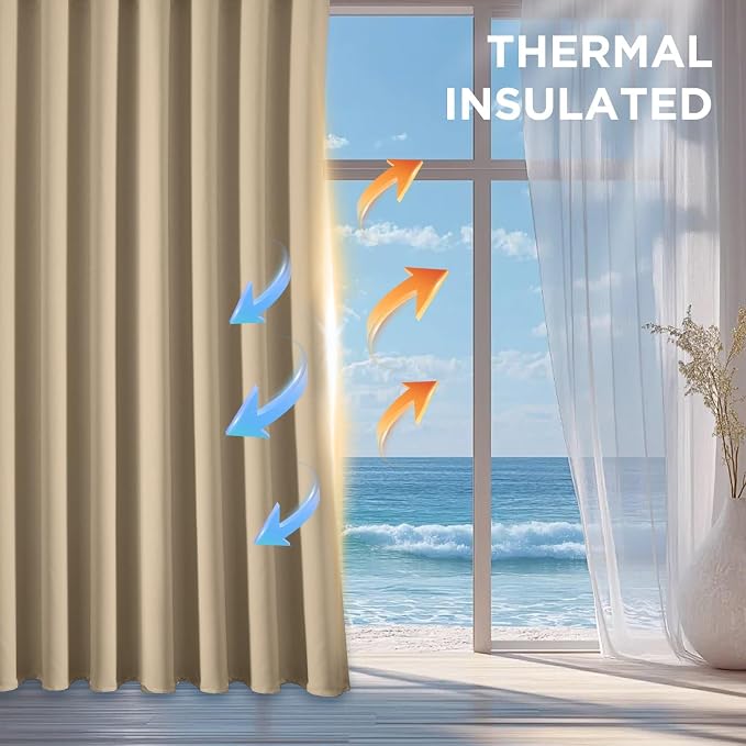 CUCRAF Light Beige Blackout Curtains 90 inch Length, Thermal Insulated Room - Image 4