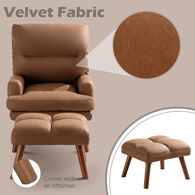 IOMOR Accent Chair with Ottoman, Faux Leather Chair Armchair with Adjustable - Image 3