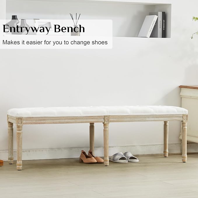 LOULENS 57.7" Linen End of Bed Bench King Size, Upholstered Bench, Upholstered - Image 8