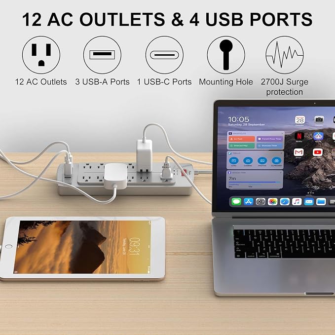 ALESTOR 6 Ft Surge Protector Power Strip - Image 2