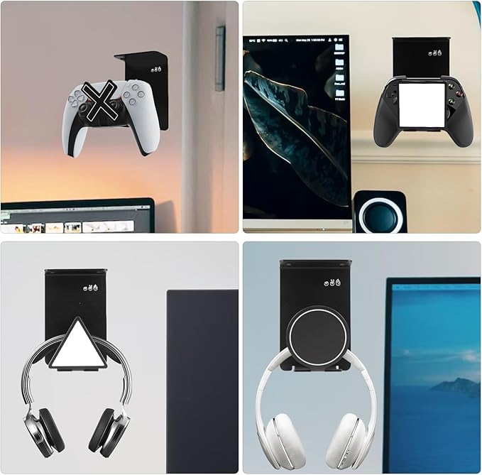VKheroKV HC128 Headphone Holder Hanger for Desk, Include Adhesive Strips, Universal Headset Stand for PS4/PS5/Xbox/PC/Mac/Headphones Game Controller Hanger (Square)