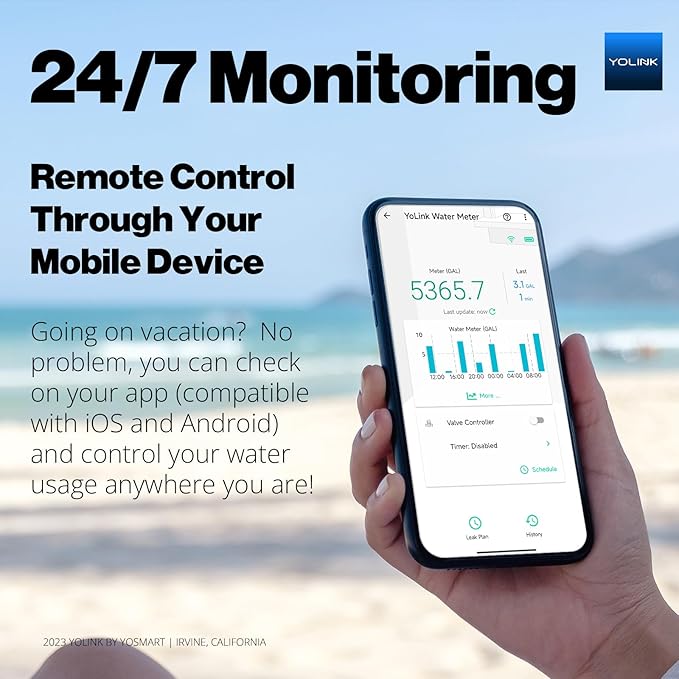 NSF Certified Pulse Meter + Shutoff Valve Kit, 2", FlowSmart Controller YS5006 Reads Meter Pulses, Real-Time Usage & Leak Detection, Auto Shutoff (D2D Offline), LoRa Long Range, Hub Included
