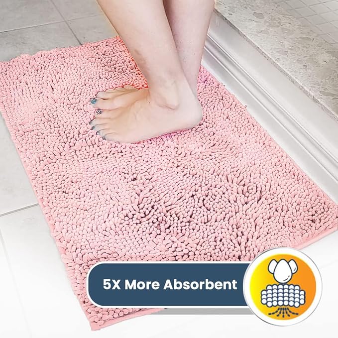 Muddy Mat® AS-SEEN-ON-TV Highly Absorbent Microfiber Door Mat and Pet Rug, Non Slip Thick Washable Area and Bath Mat Soft Chenille for Kitchen Bedroom Indoor and Outdoor - Light Pink 24" x 72"