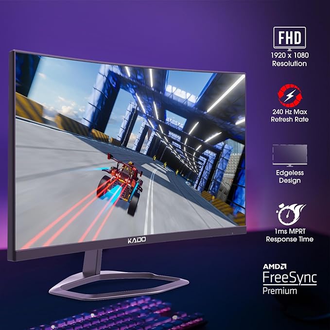 Kado 25" Class Dual Gaming Monitor Setup - 2-Pack 24.5" Curved 1500R 240Hz 1ms 1920x1080 Computer Monitor, Parallel Gaming AMD FreeSync Premium Panoramic, VESA Mount HDMI DisplayPort Built-in Speakers
