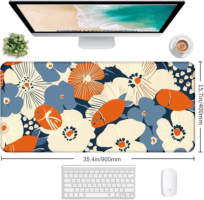 Cute Anime Flower Mouse Pad, Women's Office Desk Accessory Decoration, Expanded Mouse Pad 35.4 x 15.7 x 0.12 Inch Sewn Edge Non Slip Rubber Base