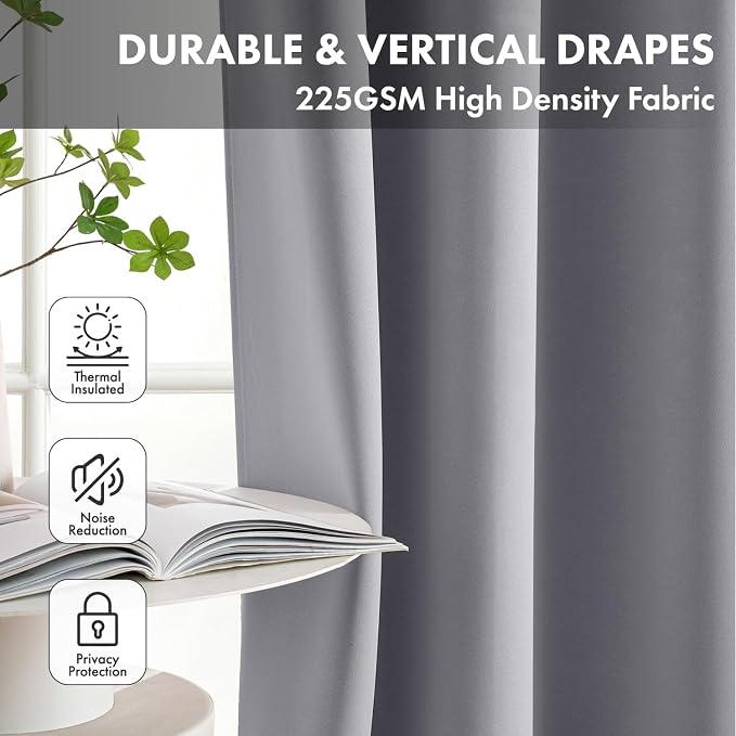 Short Light Grey Blackout Kitchen Curtain W40 x L45 Inch 2 Panels | Thermal - Image 4