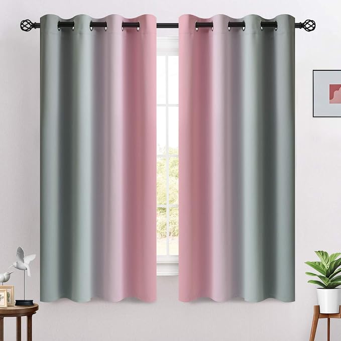 COSVIYA Grommet Ombre Blackout Pink and Grey Curtains, W52 x L63 inch | Room - Image 2