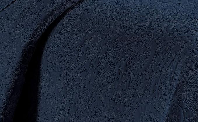Linen Plus Embossed Coverlet Bedspread Set Oversized Solid Navy Blue - Image 2