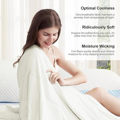 EASELAND Cooling Comforter Twin, Cold Touch Fabric Absorbs Body Heat, Double-Sided Cool Design Soft Fluffy Cooling Blanket for Night Sweats Hot Sleeper (Beige, Twin(68"X90"))