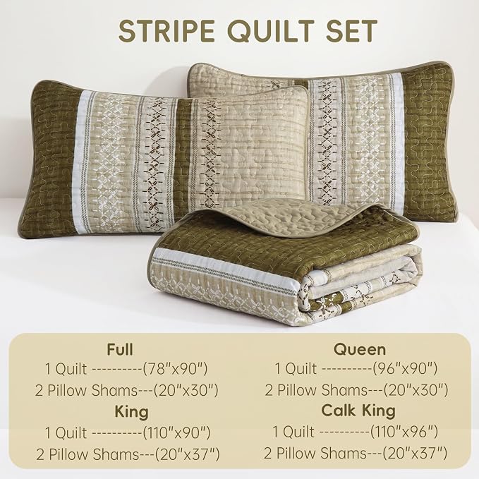 Cottolester Fall Quilt Set King, Soft Brown Striped Texture Bedspread 3 Pcs | - Image 7