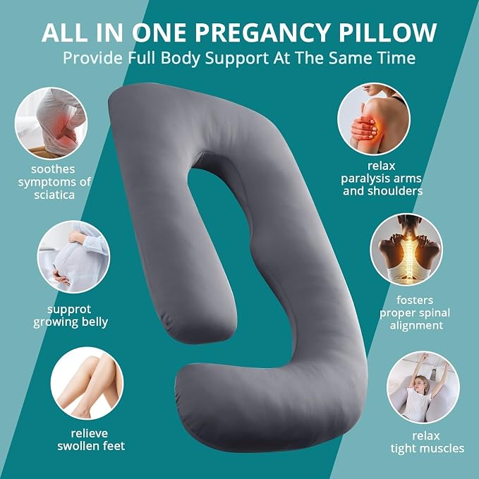 Cooling Pregnancy Pillows for Sleeping, Dark Grey | Sasttie Maternity Pillow - Image 6