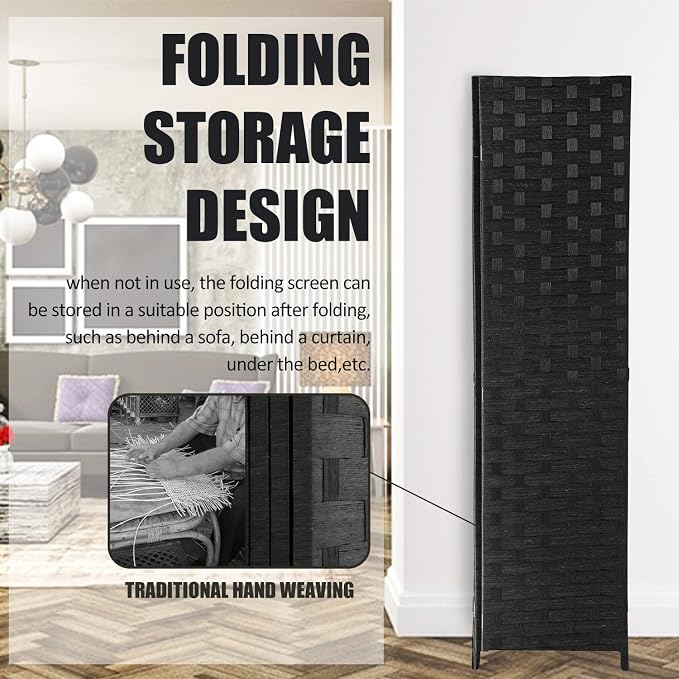 Room Divider, 4 Panels 6FT Folding Privacy Screen Wood Room Divider | Wall Wood - Image 2