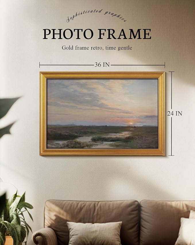 VIYYIEA Large Gold Framed Wall Art, Landscape Picture -Sunset- 36" x 24" - Image 2