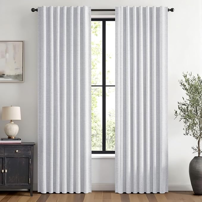 MIULEE 100% Blackout Linen Curtains 42 x 63 Inch Grayish White 2 Panels | by MIULEE
