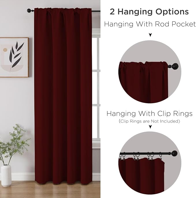 CUCRAF Burgundy Red Blackout Curtains 72 inch Length 2 Panels Set, Rod Pocket - Image 3