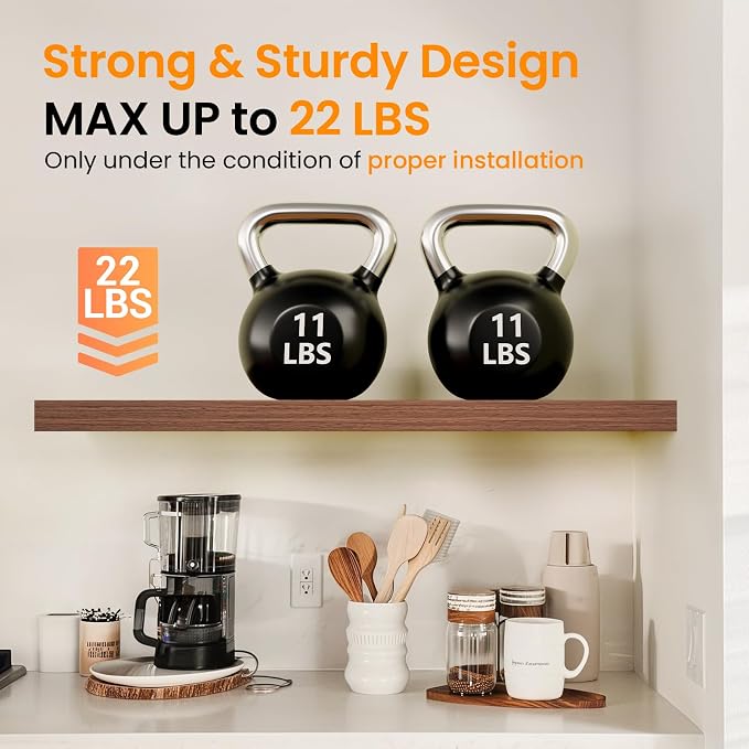 BAYKA Walnut-Like Floating Shelves 22.5in, 2 Pack, Wall Mounted Wall Decor | - Image 5