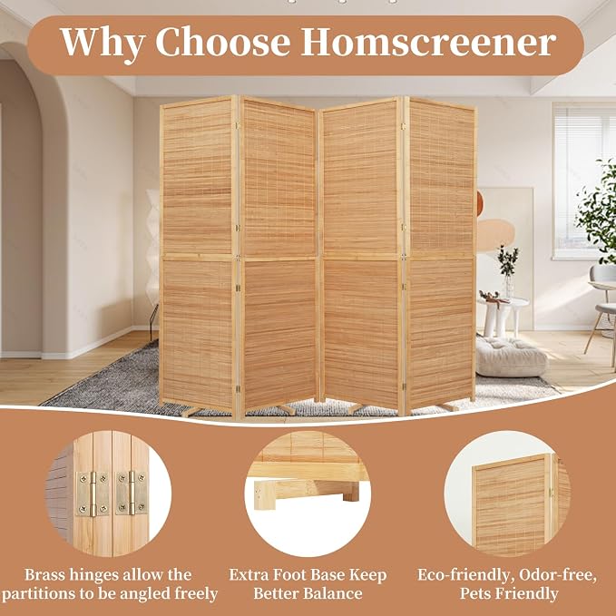 Room Divider Folding Privacy Screens, Hand-Made Natural Bamboo Room Dividers | - Image 3