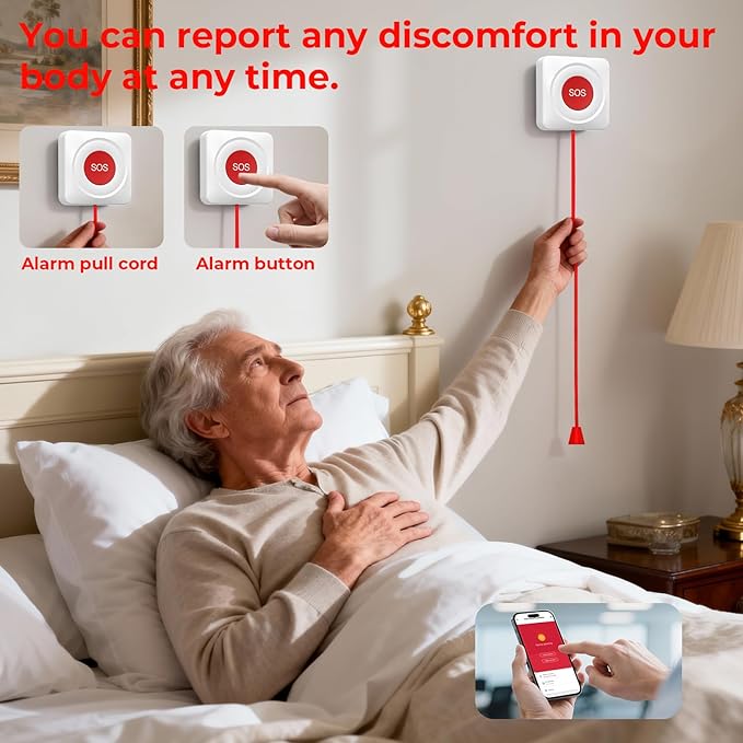 Hapippofa Caregiver Call Button Wireless Call Button for Elderly at Home,WiFi Panic Button,Life Alert Systems for Seniors No Monthly Fee (whiter4)