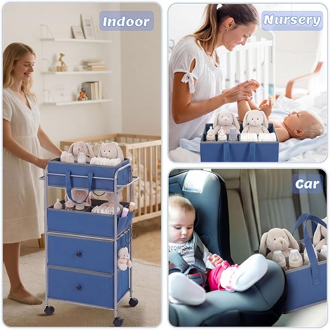 FoldTier 3In1 Baby Diaper Caddy Organizer Cart 4 Tier Large Capacity Metal - Image 4