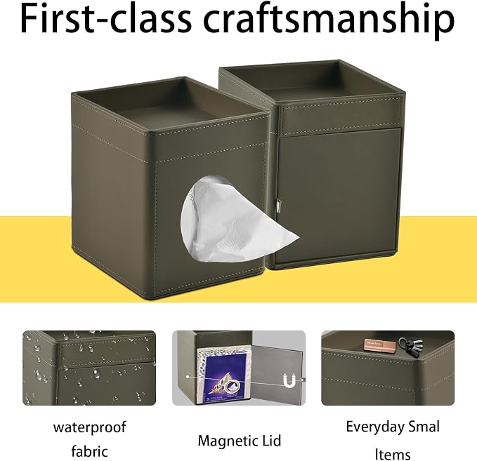 Tissue Box Cover Square Tissue Box Holder PU Leather Facial Tissues Organizer - Image 4
