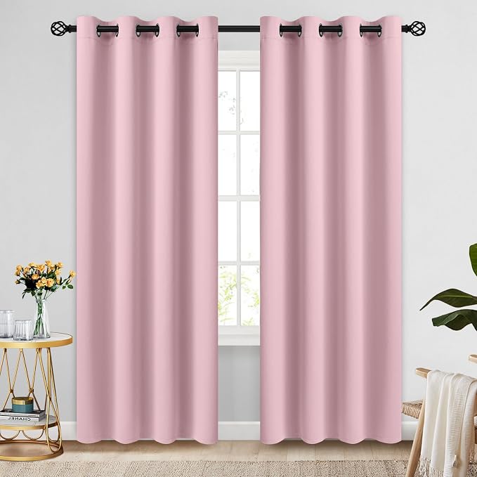 COSVIYA Grommet Room Darkening Pink Curtains 84 inch Long by COSVIYA