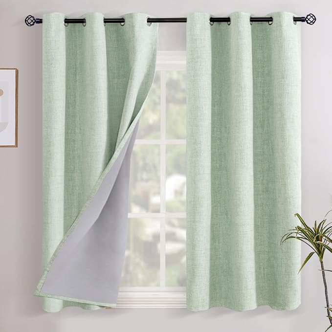 YoungsTex Light Sage Green Linen Blackout Curtains 48 inch Length by YoungsTex