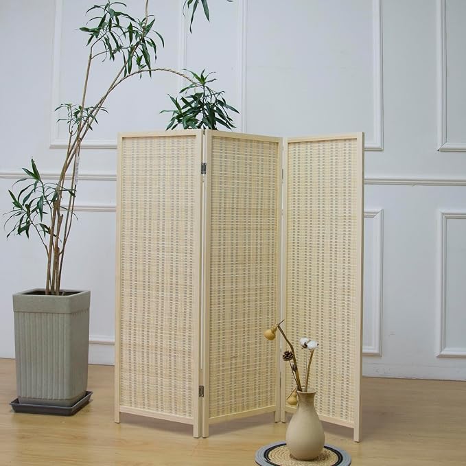3 Panel Short Room Divider Screen, Small Bamboo Panel Divider - Image 4