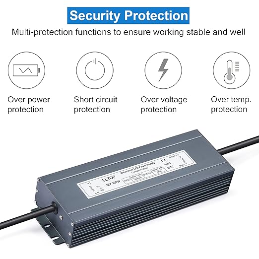 LLTOP LED Driver 300 Watts Waterproof IP67 Power Supply 90-130V AC to 12V DC 25A Low Voltage Transformer Converter Power Adapter for Indoor Outdoor LED Lights