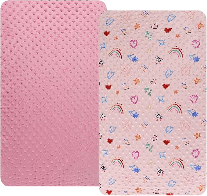 Dot Bassinet Sheet Set 2 Pack Stretch Fitted Cradle Sheets,Ultra Soft,Universal Fit Oval Rectangle Hourglass Pad/Mattress, for Baby Girls and Boys Pink, Love