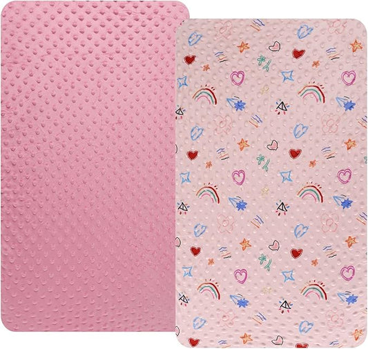 Dot Bassinet Sheet Set 2 Pack Stretch Fitted Cradle Sheets,Ultra Soft,Universal Fit Oval Rectangle Hourglass Pad/Mattress, for Baby Girls and Boys Pink, Love