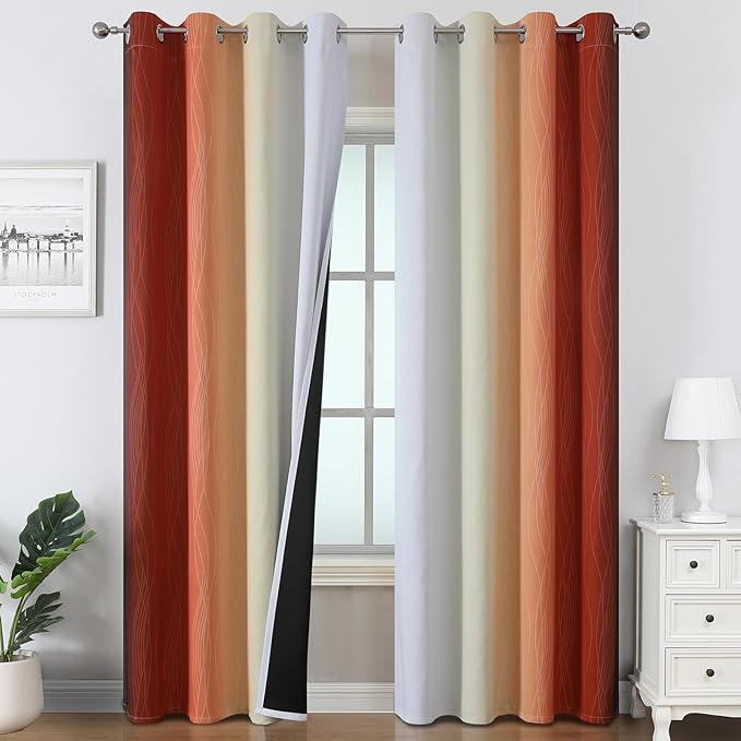 Burnt Orange and Greyish White Ombre Blackout Curtains 52Wx102L Inch Long | by ESTELARTEXTILER