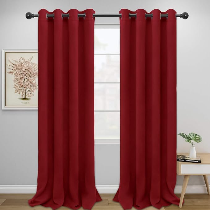 Easy-Going Thermal Grommet Blackout Curtains, 2 Panels 52x96 in | Christmas Red by Easy-Going