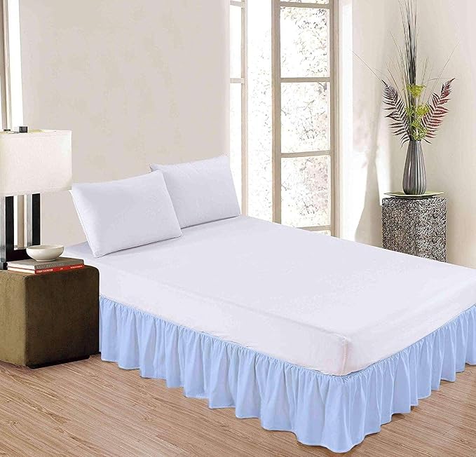 Light Blue Solid Ruffled Bed Skirt King -8 Inch Drop Split Corner, Microfiber Bedskirt with Platform Three Sided Coverage