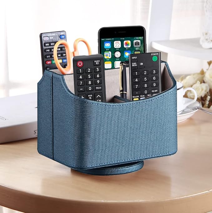 PU Leather 360° Rotatable Remote Control Holder, Nightstand TV Remote Caddy | - Image 3