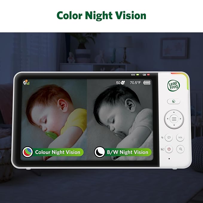 LeapFrog Color Night Vision Video Baby Monitor with 7" HD 1080P, 360° Pan & Tilt, 8X Zoom, Night Light, Humidity & Temperature Sensor, Up to 1000ft Long Range, Secure Transmission: LF920HD
