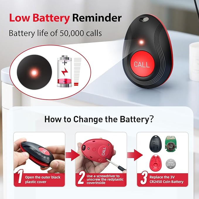 CallToU Wireless Call Button Caregiver Pager Nurse Call System for Elderly/Patients at Home/Hospital with Voice Announcements and LED Number Display (6 Waterproof Call Button & 1 Receiver)